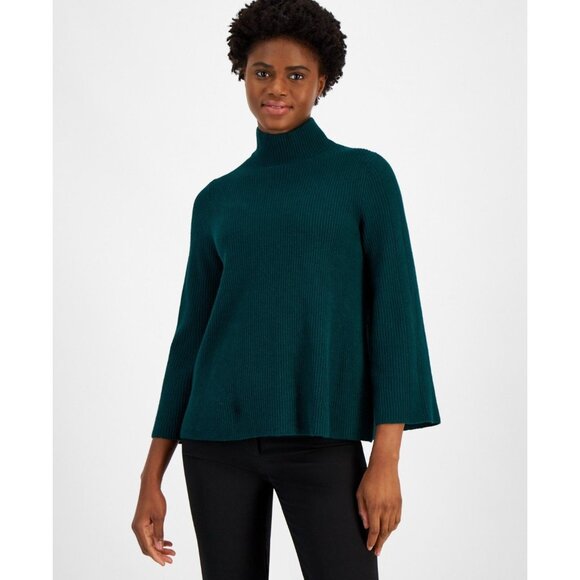 Anne Klein Women Bell Sleeve Mock Neck Pullover Sweater Pine Forest Size XXS NWT - Picture 2 of 3